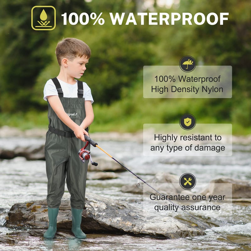 Magreel Kids Chest Waders Waterproof Nylon/PVC Youth Waders with Boots Fishing & Hunting Waders for Toddler & Children, Boys & Girls, Army Green, 12/13 year. - Image 4